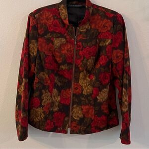 Harve Benard Jacket Size Large Red And Brown Zip Front Stand-up Collar